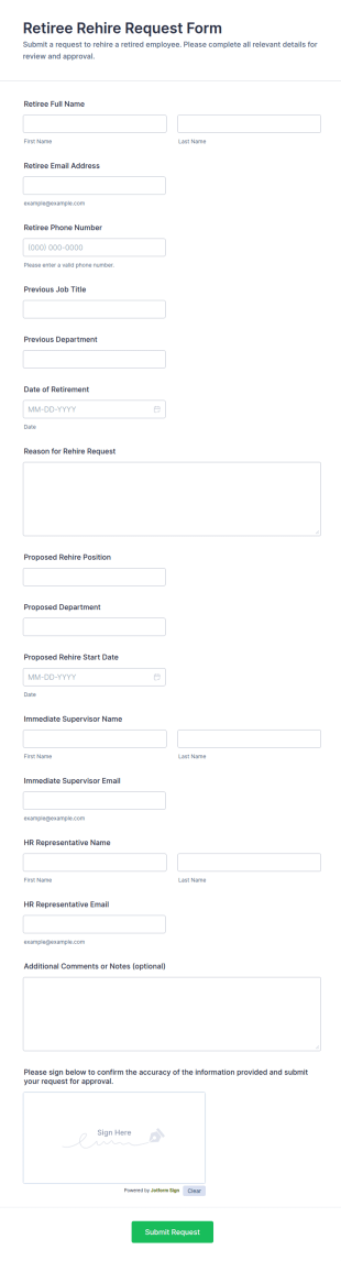 Retiree Rehire Request Form Template