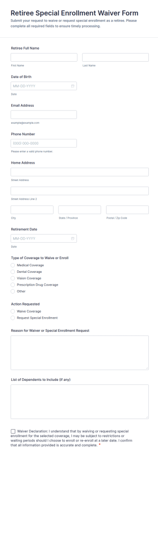 Retiree Special Enrollment Waiver Form Template