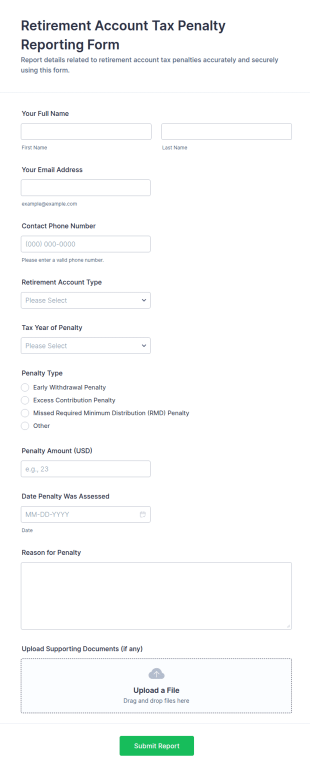 Retirement Account Tax Penalty Reporting Form Template