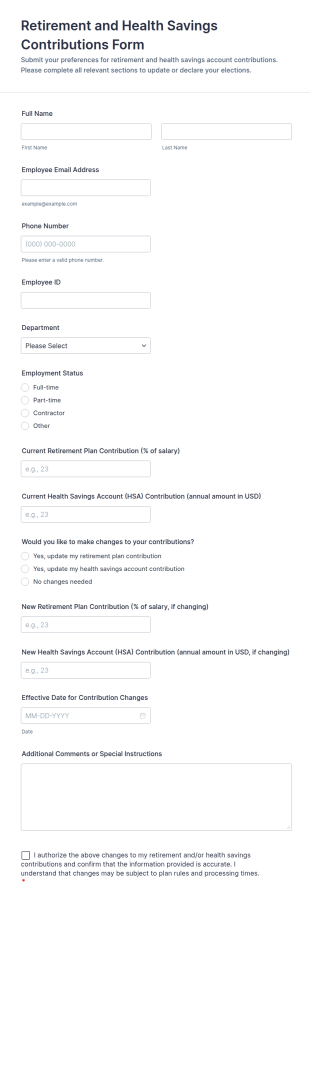 Retirement And Health Savings Contributions Form Template