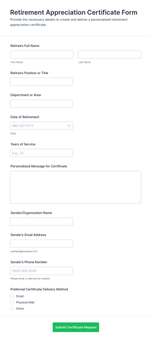Retirement Appreciation Certificate Form Template