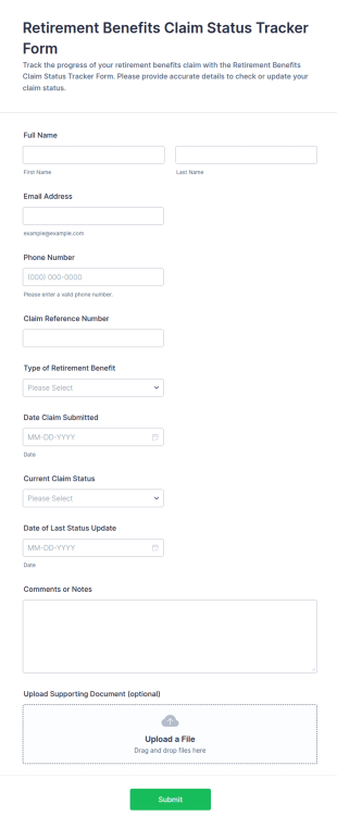 Retirement Benefits Claim Status Tracker Form Template