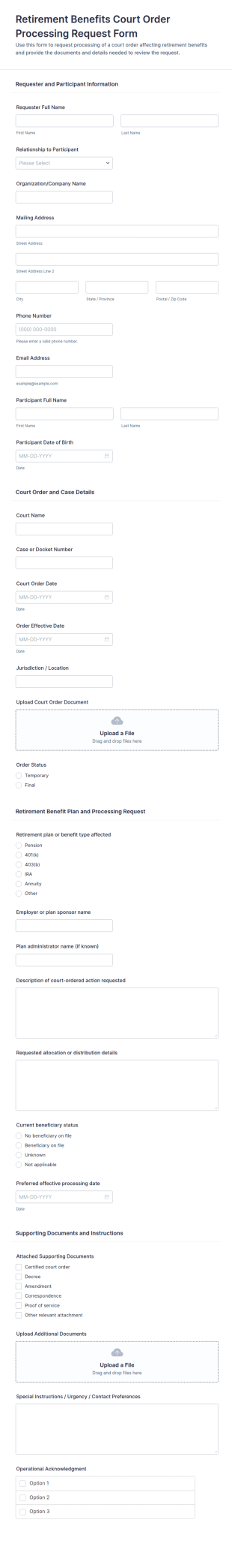Retirement Benefits Court Order Processing Request Form Template