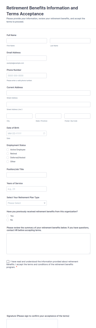 Retirement Benefits Information And Terms Acceptance Form Template
