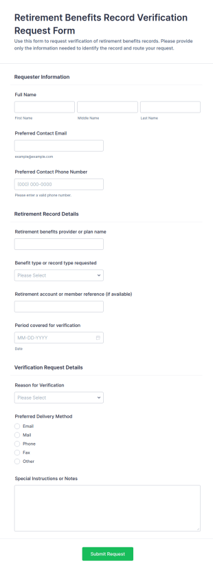 Retirement Benefits Record Verification Request Form Template