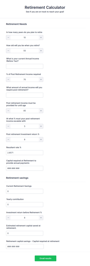 Retirement Calculator Form Template