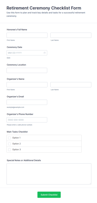 Retirement Ceremony Checklist Form Template