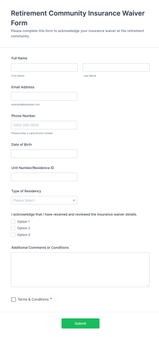 Retirement Community Insurance Waiver Form Template
