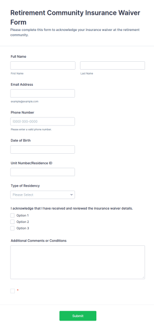 Retirement Community Insurance Waiver Form Template