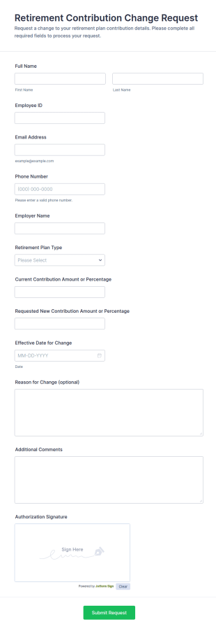Retirement Contribution Change Request Form Template