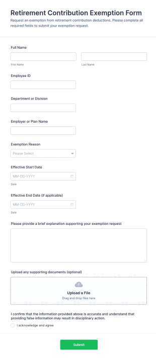 Retirement Contribution Exemption Form Template