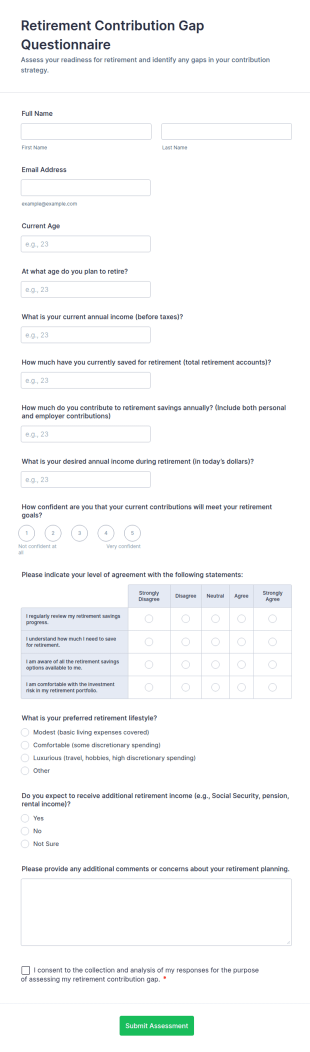 Retirement Contribution Gap Questionnaire Form Template