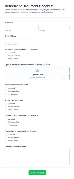 Retirement Document Checklist Form Template