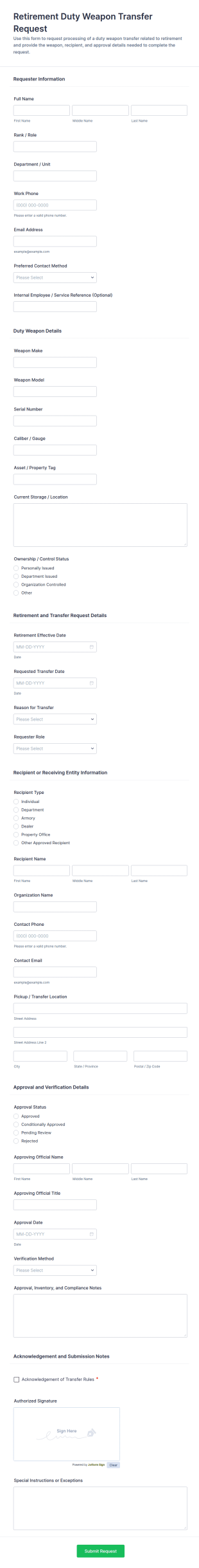 Retirement Duty Weapon Transfer Request Form Template