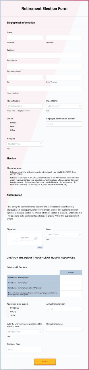 Retirement Election Form Template