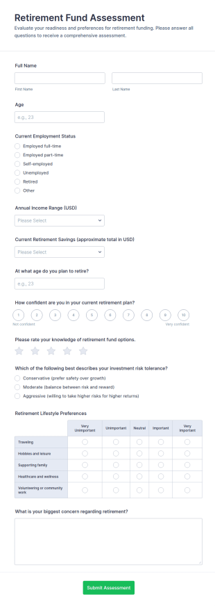 Retirement Fund Assessment Form Template