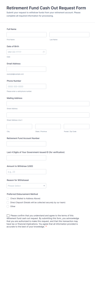 Retirement Fund Cash Out Request Form Template