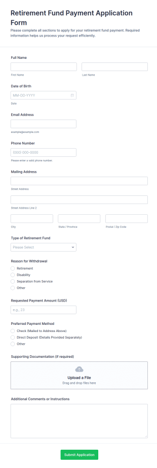 Retirement Fund Payment Application Form Template