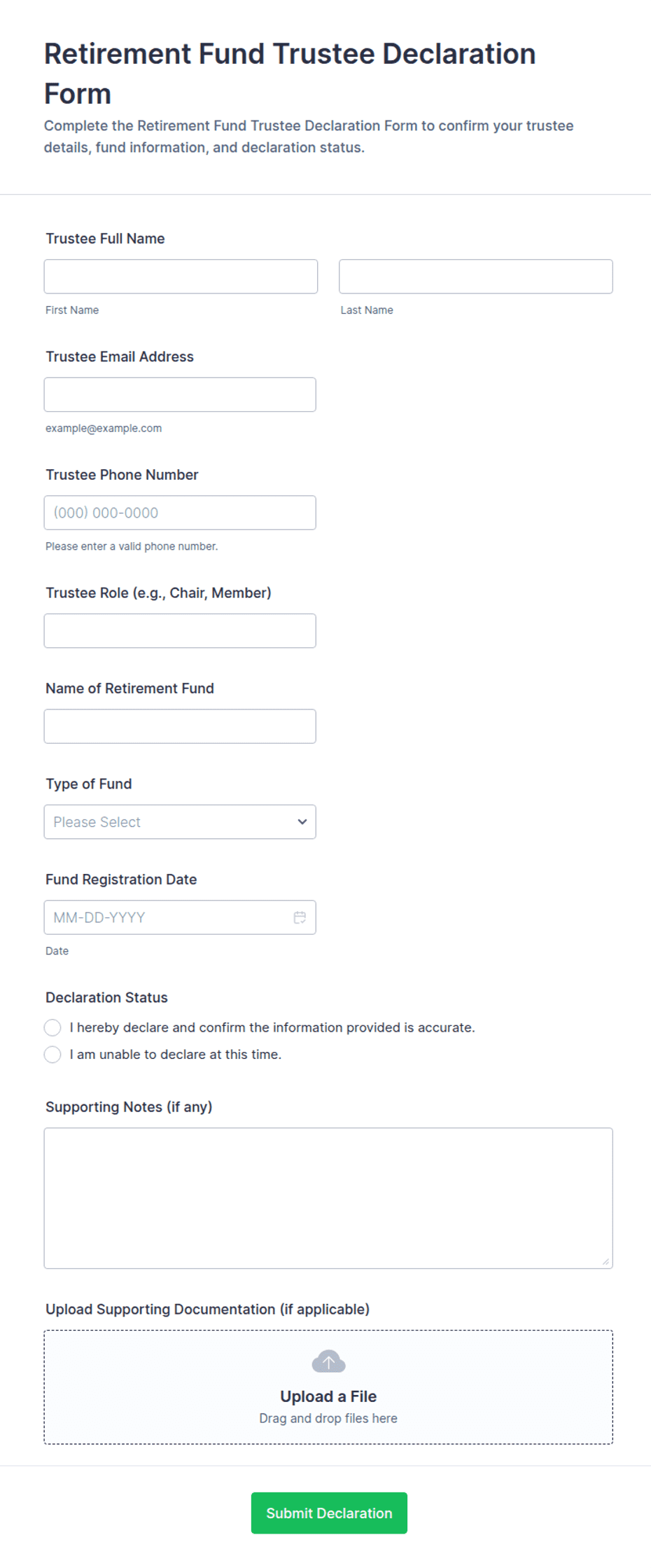 Retirement Fund Trustee Declaration Form Template | Jotform