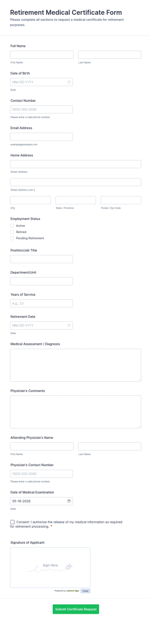 Retirement Medical Certificate Form Template