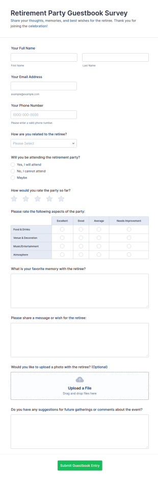Retirement Party Guestbook Survey Form Template