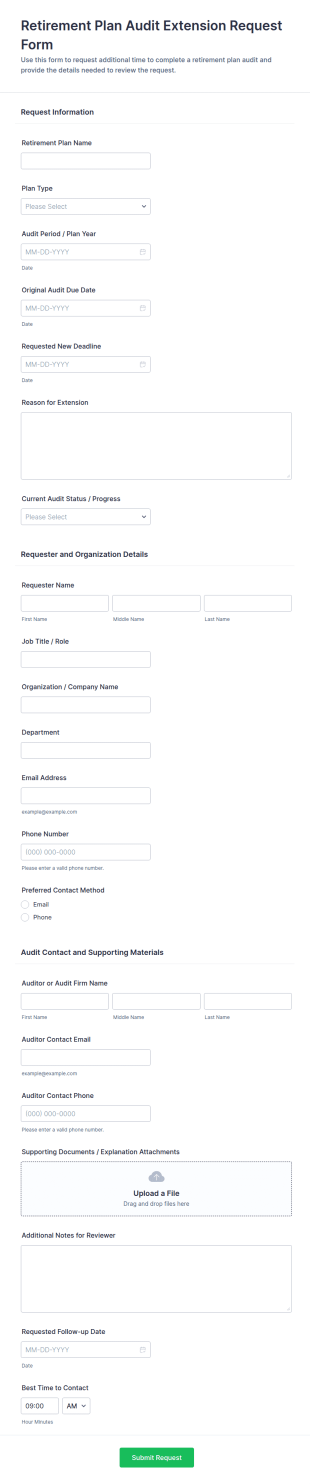 Retirement Plan Audit Extension Request Form Template