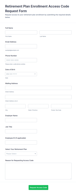 Retirement Plan Enrollment Access Code Request Form Template