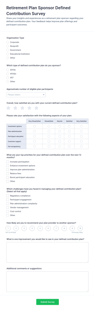 Retirement Plan Sponsor Defined Contribution Survey Form Template