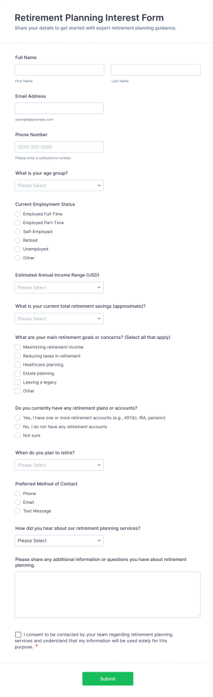 Retirement Planning Interest Form Template