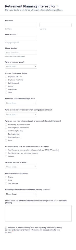 Retirement Planning Interest Form Template