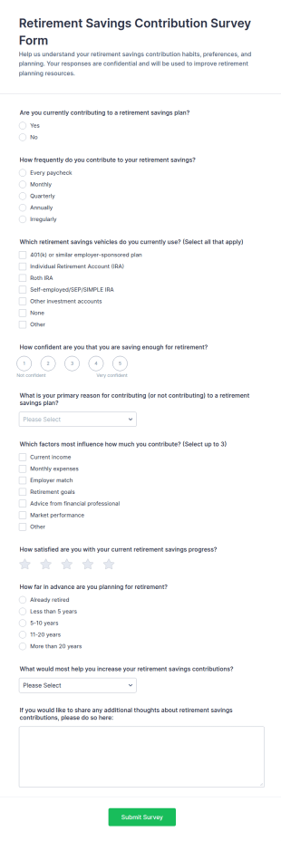 Retirement Savings Contribution Survey Form Template