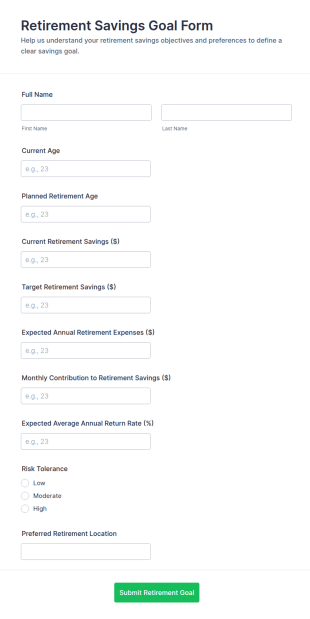 Retirement Savings Goal Form Template