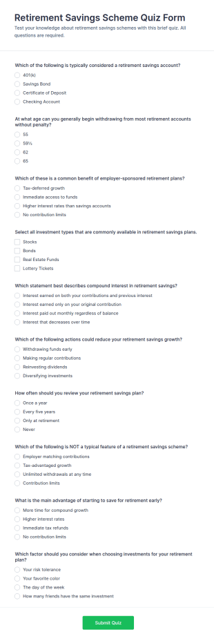 Retirement Savings Scheme Quiz Form Template