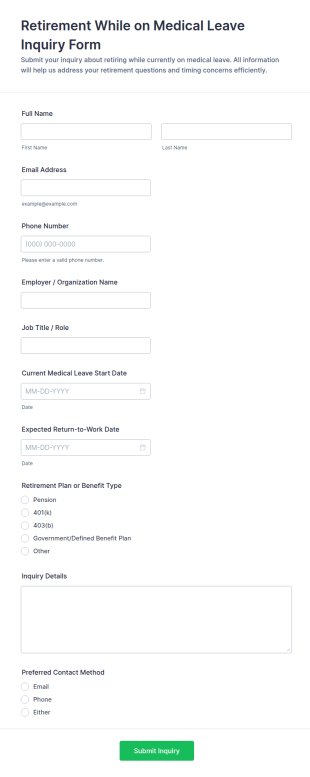 Retirement While On Medical Leave Inquiry Form Template