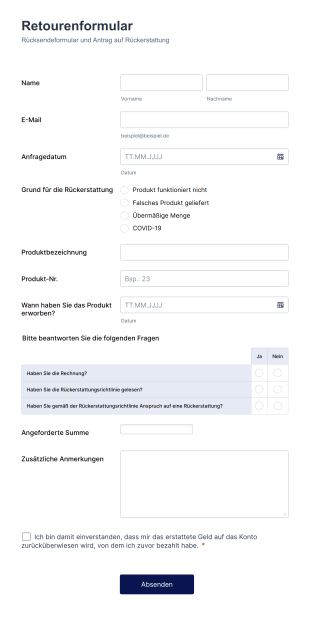 Retourenformular Form Template