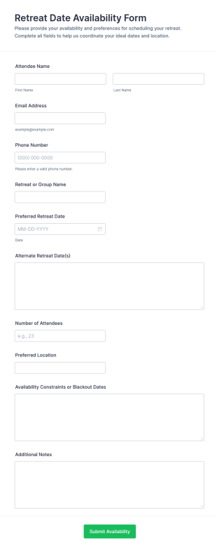 Retreat Date Availability Form Template
