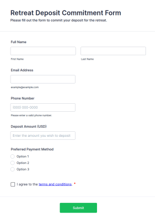 Retreat Deposit Commitment Form Template