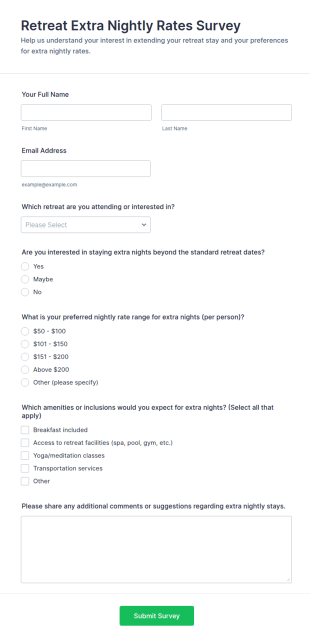 Retreat Extra Nightly Rates Survey Form Template