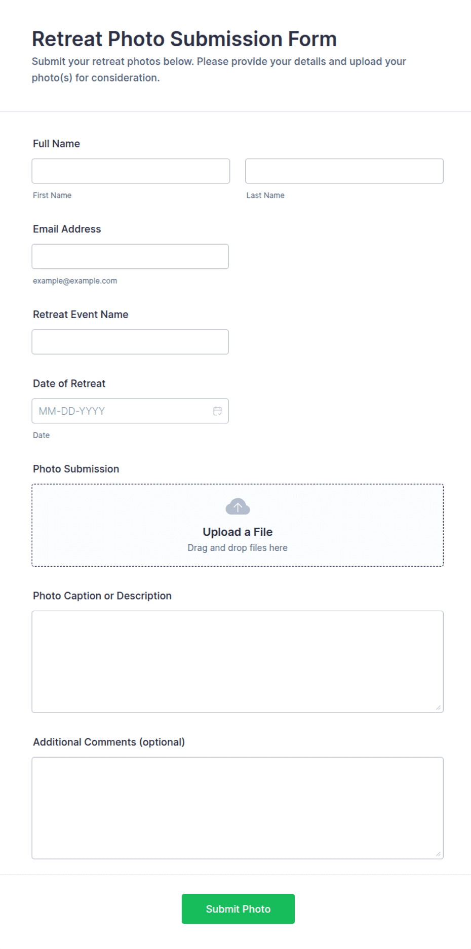 Retreat Photo Submission Form Template | Jotform