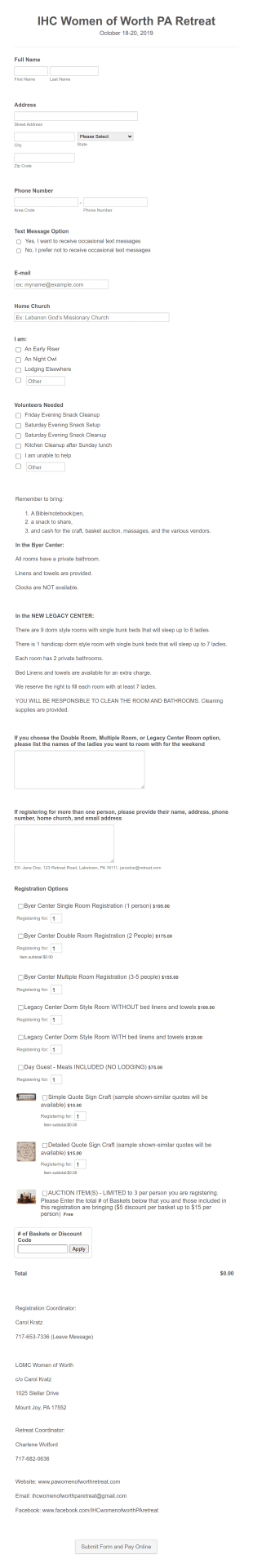 Retreat Registration Form Template
