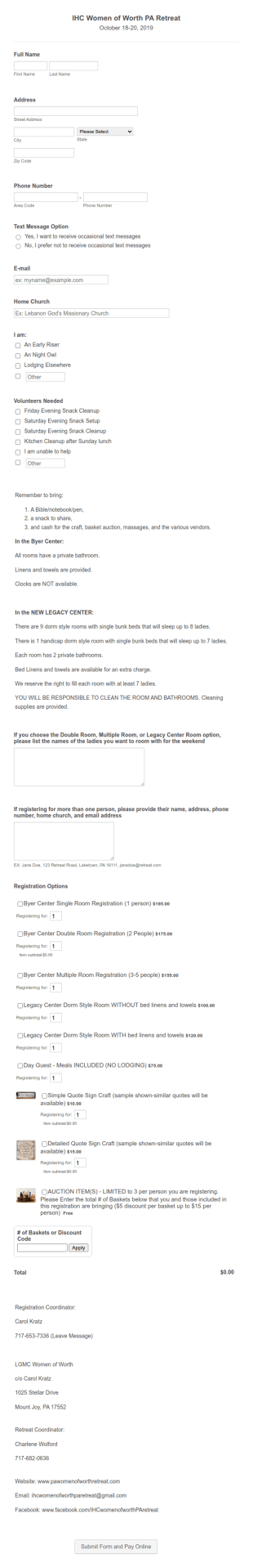 Retreat Registration Form Template