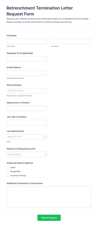 Retrenchment Termination Letter Request Form Template