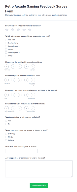Retro Arcade Gaming Feedback Form Template