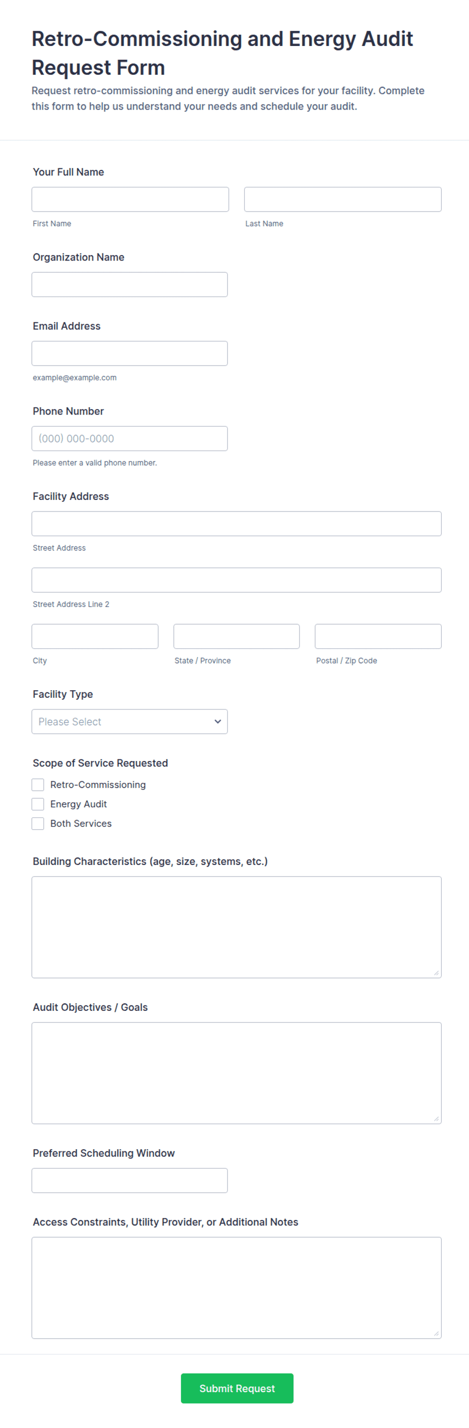 Retro-Commissioning and Energy Audit Request Form Template | Jotform