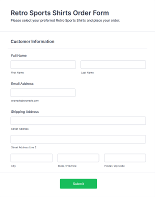 Retro Sports Shirts Order Form Template