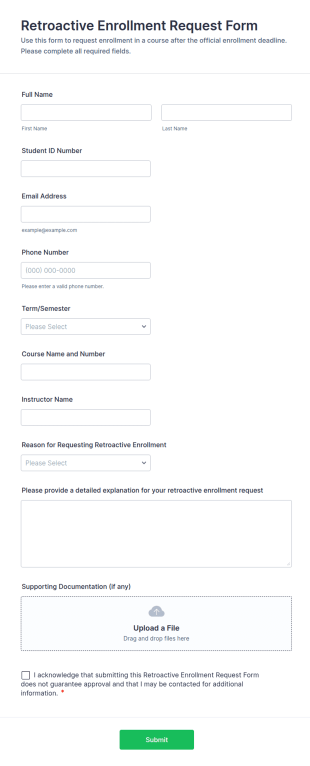 Retroactive Enrollment Request Form Template
