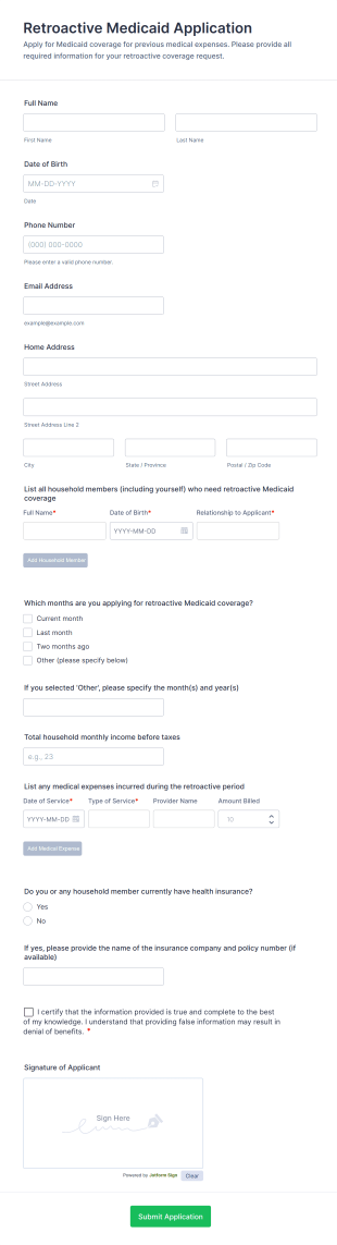 Retroactive Medicaid Application Form Template