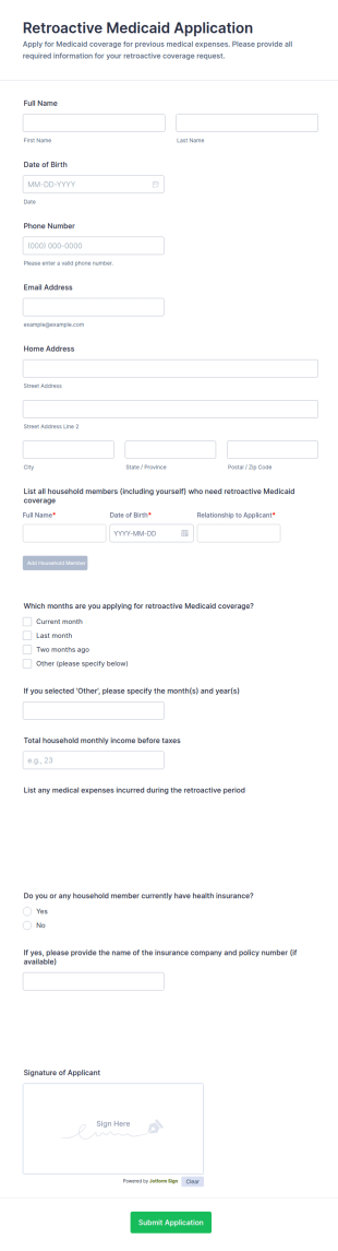 Retroactive Medicaid Application Form Template