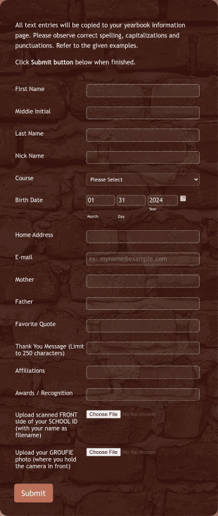 Simple Yearbook Form Template