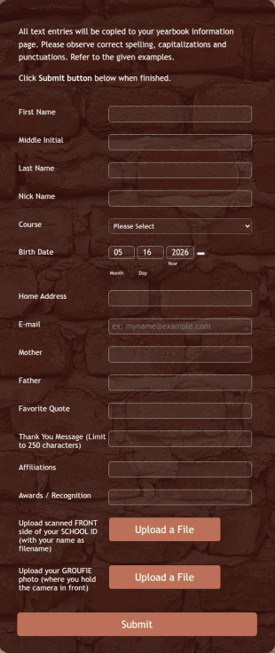 Simple Yearbook Form Template